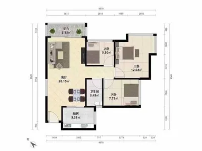 中熙香莎公馆83平住家装修三房，满五年售430W ，学位在